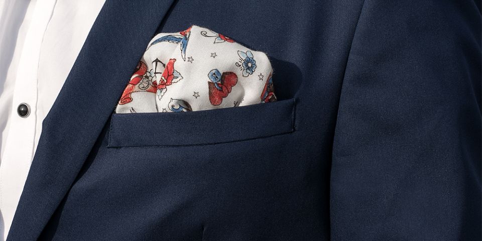 Man in a blue jacket with Hearts square Man in a blue jacket with Hearts square