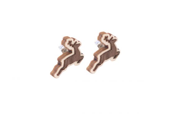 Wooden Deer Christmas Earrings 