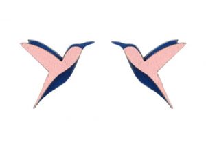 Fa fülbevaló Pink Hummingbird Earrings