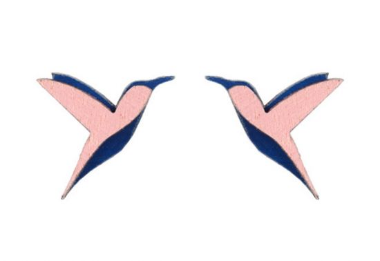 Fa fülbevaló Pink Hummingbird Earrings