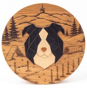 Tömörfa Border Collie dekoráció gravírozással
